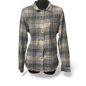 American Eagle Outfitters Plaid Button-Down Shirt - Black and Cream